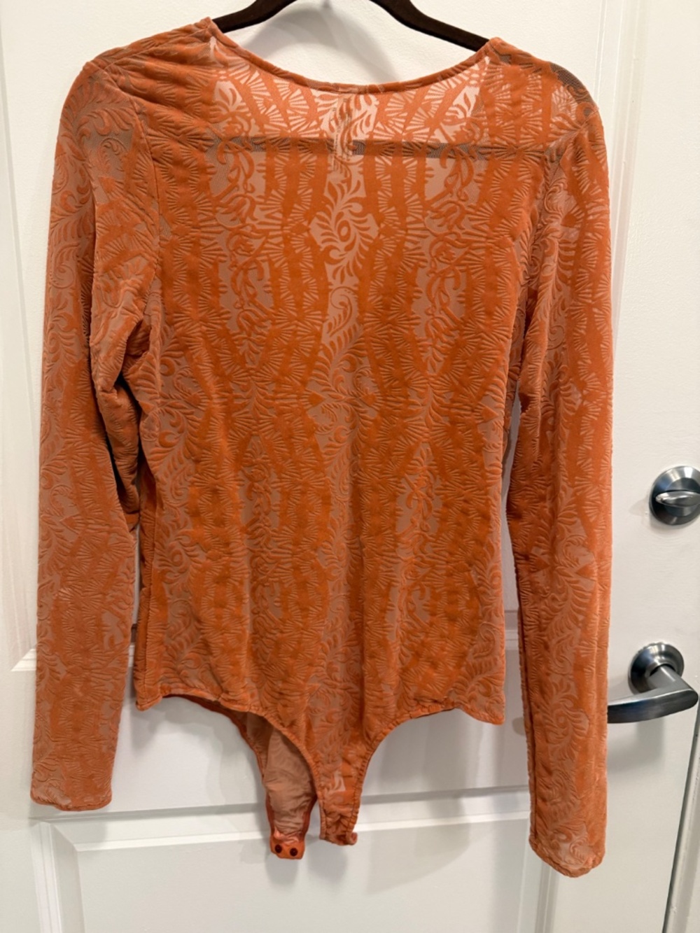 Free People Velvet Burnout Bodysuit – Rust Orange – Size Large - Picture 6 of 8